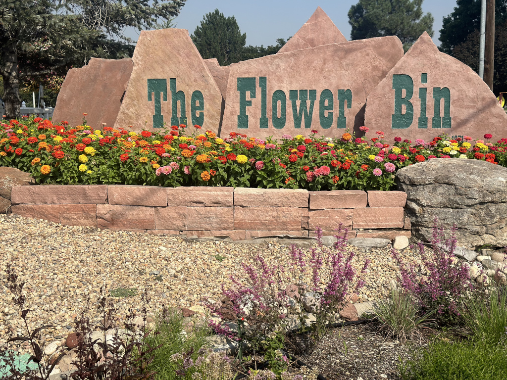 The Flower Bin stone monument sign entrance